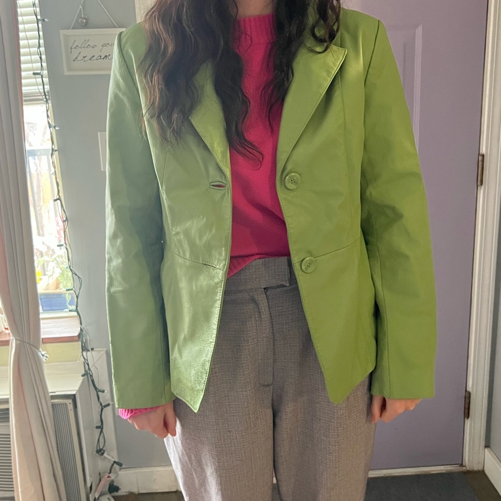 B by Bernardo green leather jacket